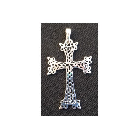 pendentif croix armenienne en argent - khatchkar argent cisele