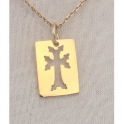 medaille rectangle plaque or croix armenienne khatchkar decoupee
